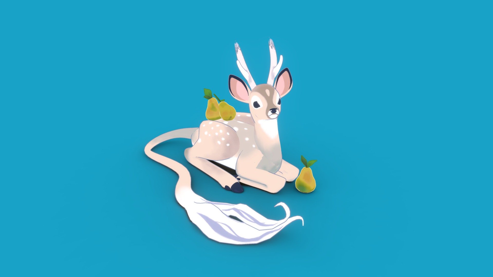 I immediately fell in love with this cute imaginary fawn, and thought I'd love to create this in 3D to kick start my 2022!

3D rendition of an illustration of a cute kirin-ish fawn by Heather Penn, check out her tumbler account for more works! 
 - kirin-ish fawn with pears - 3D model by Akiko.Tomiyoshi 3d model