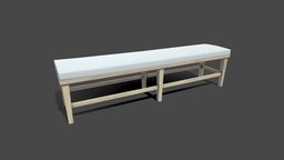 Bench with Cushion Low-poly wooden, bench, seat, classic, furniture, seating, waiting, furnishings, relaxation, low-poly, pbr, interior