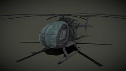 Low Poly MH-6 Little Bird heli, lowpolystyle, blender, vehicle, lowpoly, military, helicopter