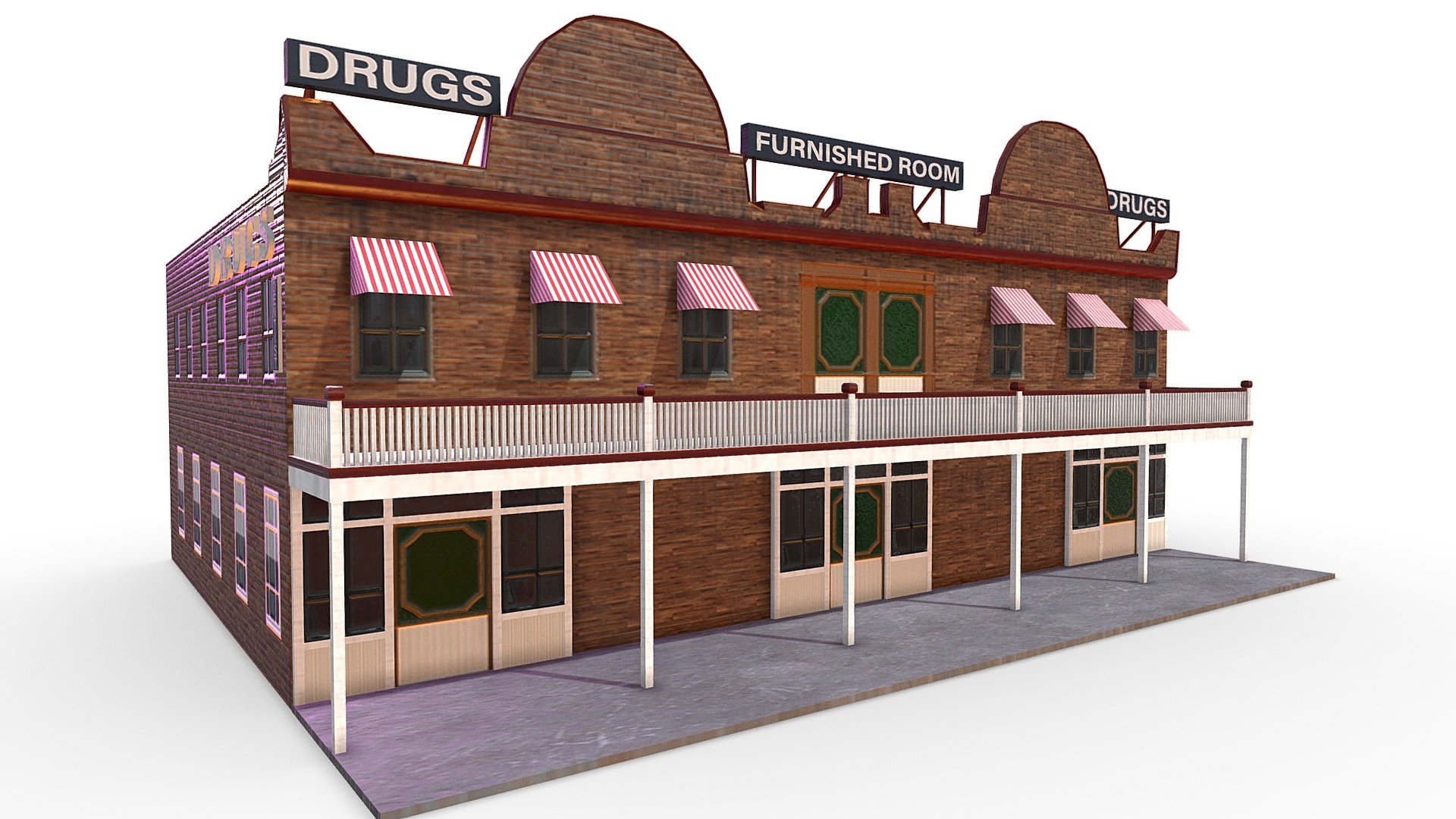 Pier Ave Santa Monica, CA 1900 - Old Hotel Drugs Store Pier Ave Santa Monica - Buy Royalty Free 3D model by John Doe (@Johndoe3D) 3d model