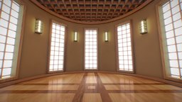 VR Meditation Room room, windows, ceiling, floor, lamps, asian, vr, continent, zen, meditation, continental, glass, lowpoly, wood, gameready