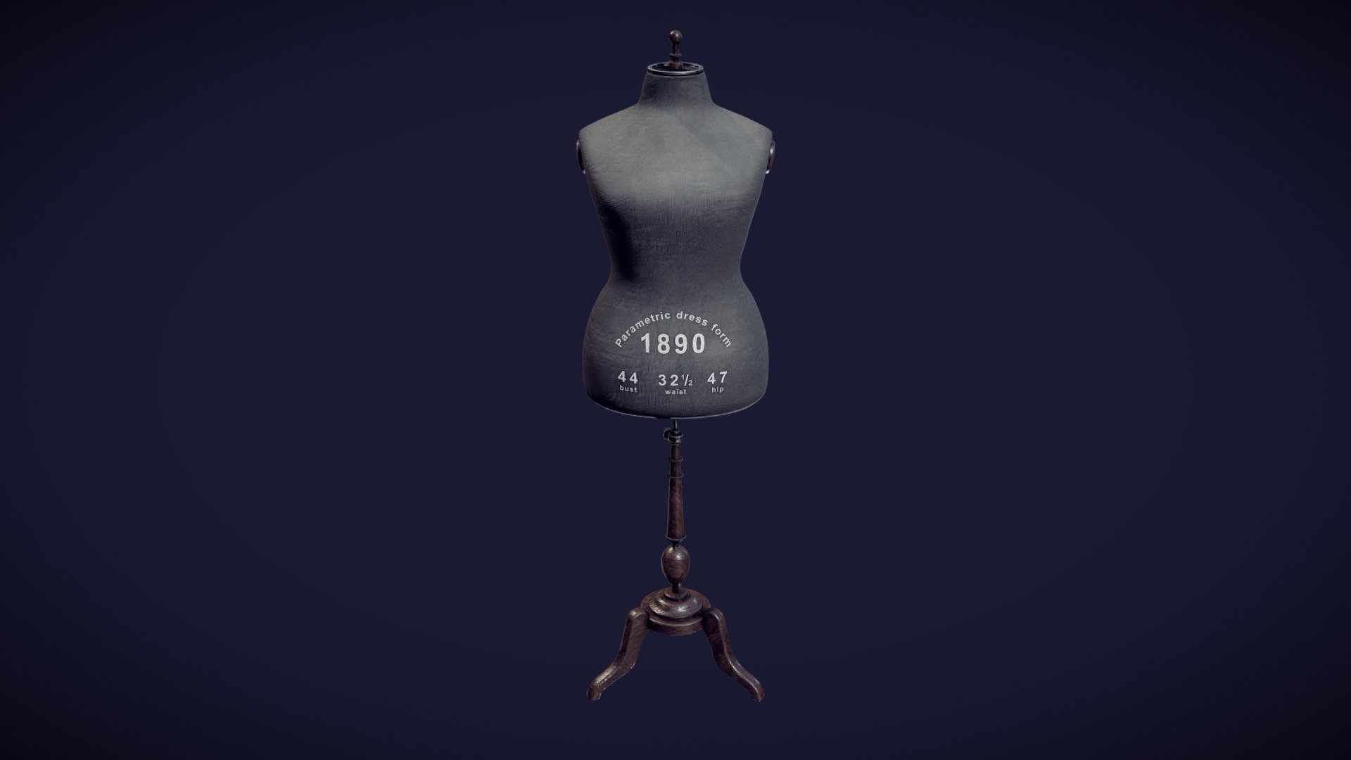 The 3D model presents a historical mannequin (a dress form) dating to 1890. The virtual mannequin was generated automatically by using a new method of parametric modelling (for further details see https://doi.org/10.1108/IJCST-06-2019-0093). The values of body measurements were taken from a sizing table published in “The Cutters Practical Guide to the Cutting of Ladies’ Garments” (V.D.F. Vincent, 1890). The measurements of the mannequin are: bust – 44 inches; waist – 35.5 inches; hip – 47 inches. The authors of the 3D model are

Aleksei Moskvin https://independent.academia.edu/AlekseiMoskvin

Mariia Moskvina https://independent.academia.edu/MariiaMoskvina

(Saint Petersburg State University of Industrial Technologies and Design)

DOI: http://dx.doi.org/10.13140/RG.2.2.17521.81768
https://www.researchgate.net/publication/357168648_1890_dress_form_size_44

The authors thank scientists from Ivanovo State Polytechnic University for providing information on historical mannequins 3d model