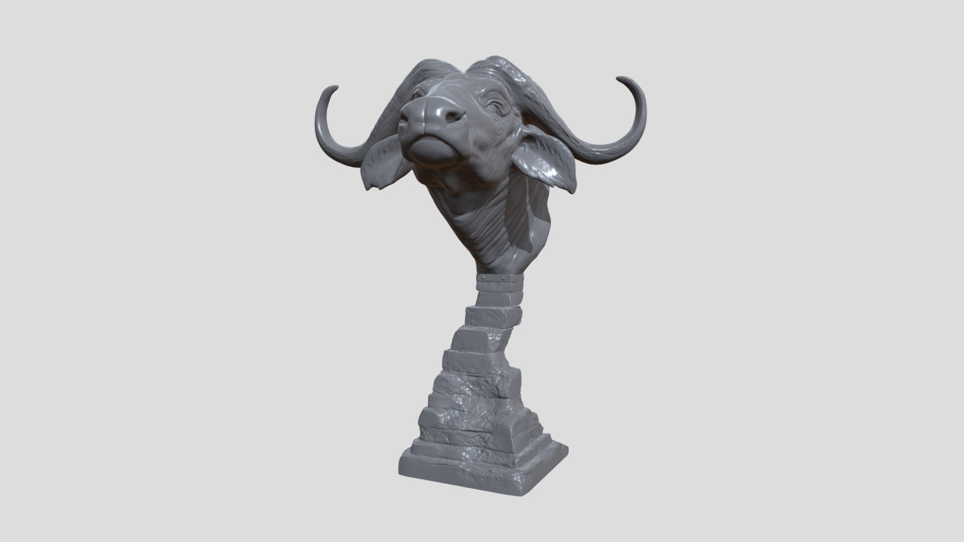 Head African Buffalo High Poly, sculpted in ZBrush 20. Maybe used for Jewelry design, interiour design, digital visualisation, for the production of illustrations. Default size - 20 cm tall (you can scale it up or down). Ideal for printing 3D
3D Printing
Compositions
Decoration
Motion graphics - Destruction of solids
Etc....
Does not contain UVs Maps
Piece with 20 cm
Files : FBX
Does not contain lighting
I hope it will be useful in your project !
Thank you for visiting my models !! - Head African Buffalo - Buy Royalty Free 3D model by aleexstudios 3d model