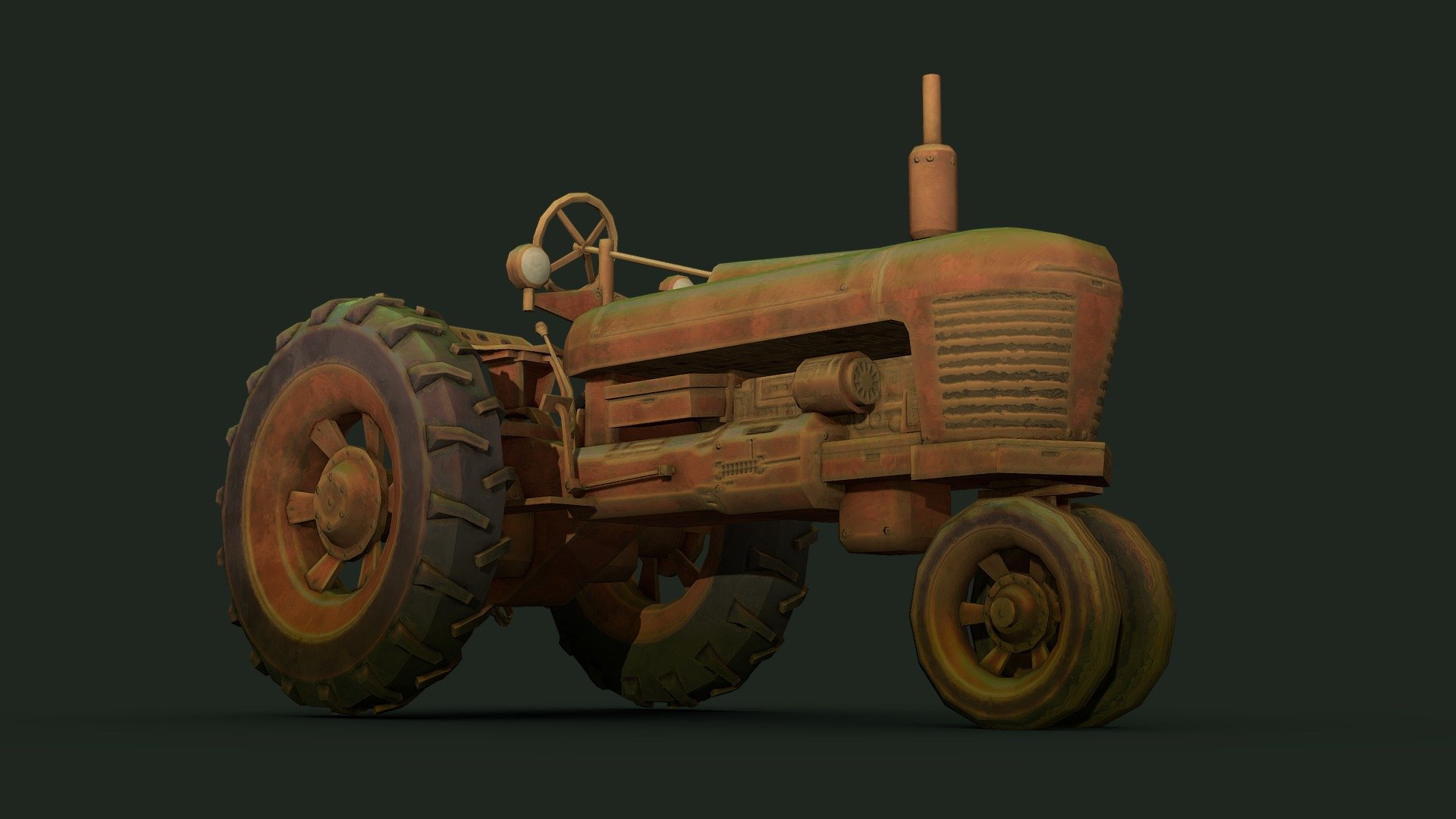 my attempt at coming up with a smart material in substance painter to emulate the handpainted, anime-background-esque texture style - Stylized Tractor Test - 3D model by Renafox (@kryik1023) 3d model