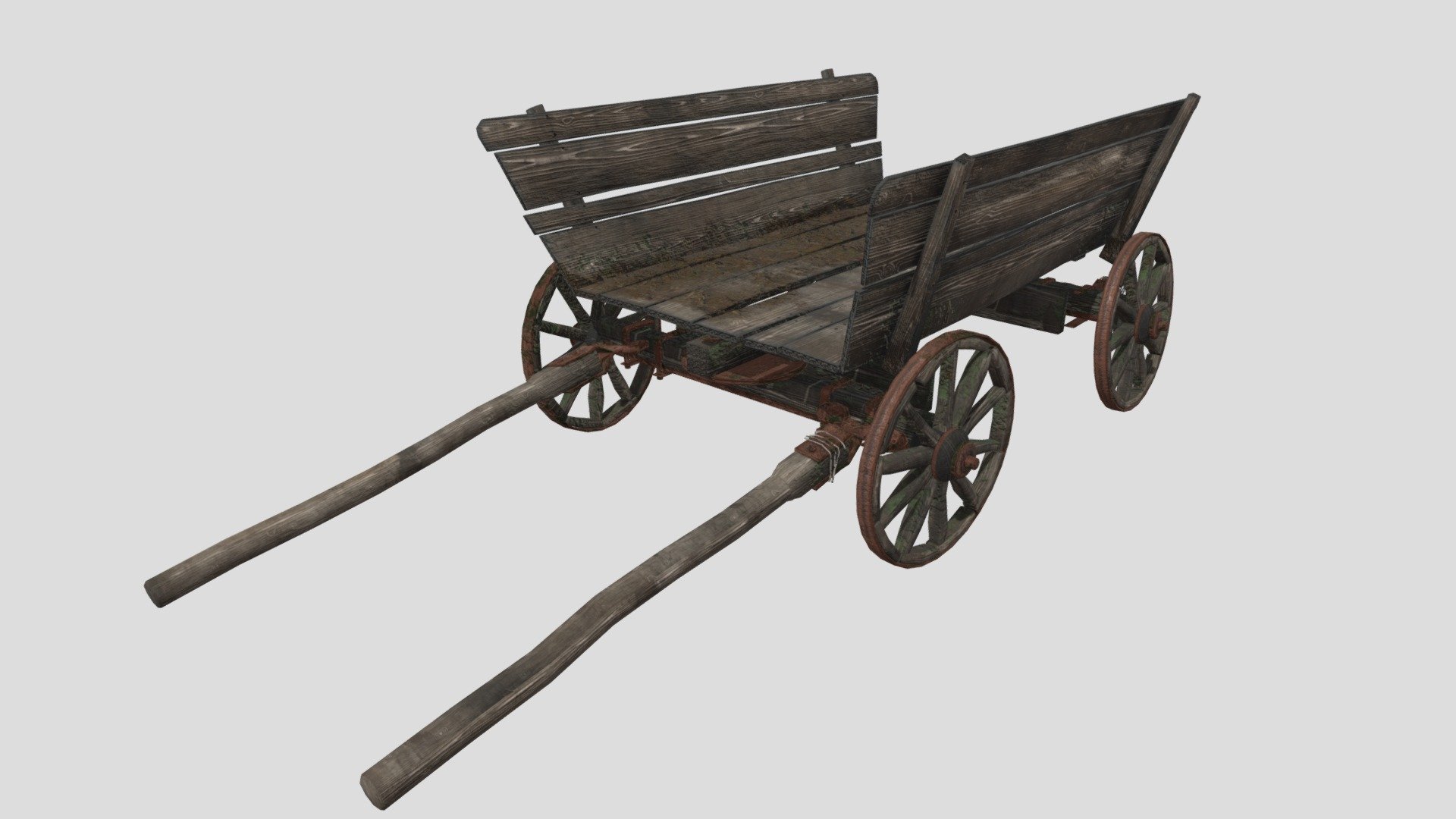 PBR game ready model of an old wooden farm trolley - Old Wooden Farming Cart - 3D model by mechano-file (@saad.houalla) 3d model