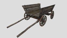 Old Wooden Farming Cart trolley, wooden, wheels, timber, cart, rusty, equipment, farm, old, farming, lumber, 1800, 1800s, asset, game, wood