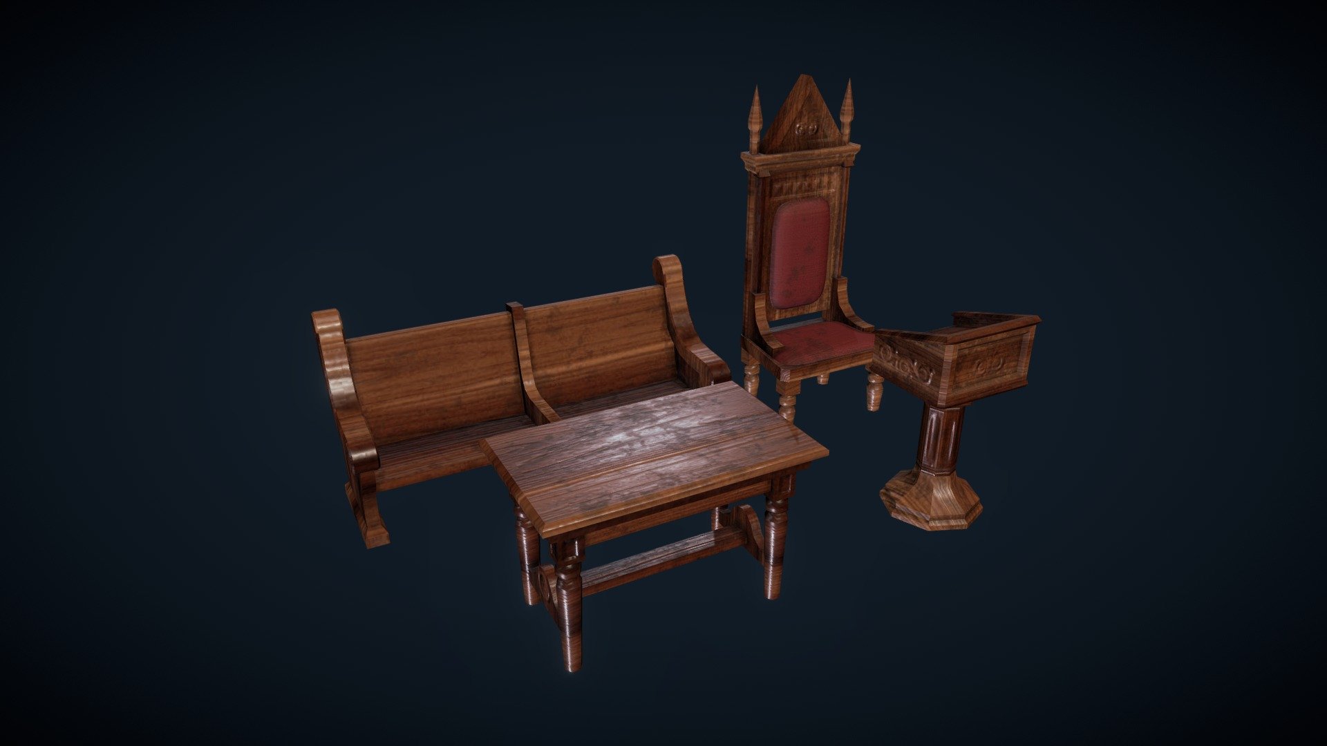 Props made for the Side Scrolling Cathedral asset pack for Iron27 - Church Furniture Props - 3D model by cbragg 3d model
