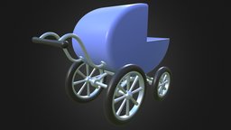 Stroller or perambulator object, buggy, mesh, cartoony, stroller, perambulator, cartoon, 3d, model