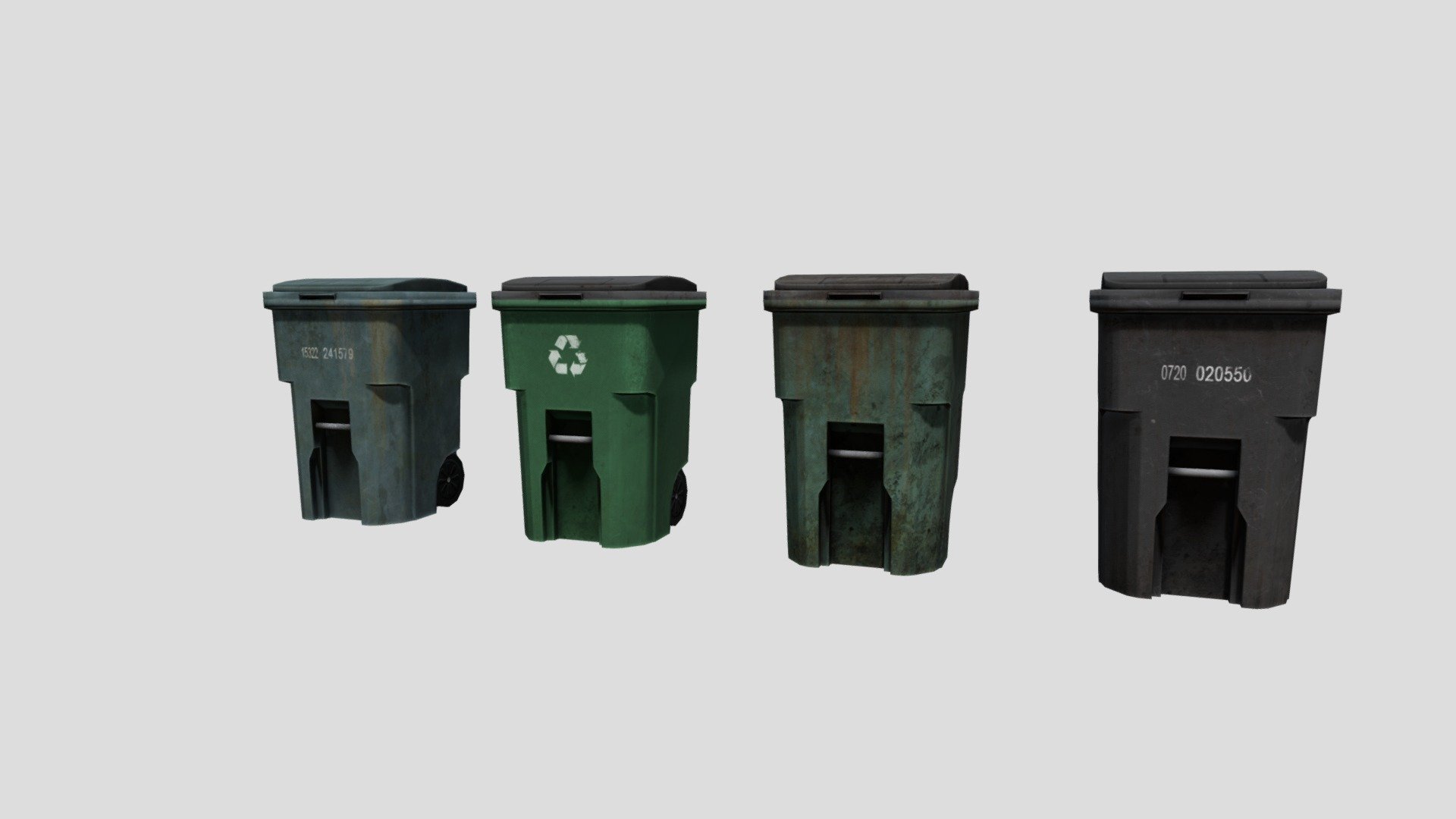 3D Trash Cans
The pack has highly detailed trash cans ready for use in your project. Just drag and drop prefabs into your scene and achieve beautiful results in no time. Available formats FBX, 3DS Max 2017



We are here to empower the creators. Please contact us via the [Contact US](https://aaanimators.com/#contact-area) page if you are having issues with our assets. 




The following document provides a highly detailed description of the asset:
[READ ME]()




**Mesh complexities:**


Trashcan_03 788 verts; 836 tris uv 

Trashcan_03_cap 350 verts; 408 tris uv 

Trashcan_04 1124 verts; 1276 tris uv 

Trashcan_04_cap 350 verts; 408 tris uv 

Trashcan_05 1016 verts; 1129 tris uv 

Trashcan_05_cap 350 verts; 408 tris uv 

Trashcan_06 700 verts; 712 tris uv 

Trashcan_06_cap 350 verts; 408 tris uv 



Includes 4 sets of textures with 4 materials:



● Diffuse

● Gloss

● Normal

● Specular - Trashcans - Buy Royalty Free 3D model by aaanimators 3d model