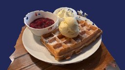 Waffle with Cherries and Ice Cream food, cherry, photorealistic, cream, icecream, waffle, dessert, scanmaster, cherries, foodscan, food3dmodel, dessertspoon, creamy, scan, 3dscan, realityscan