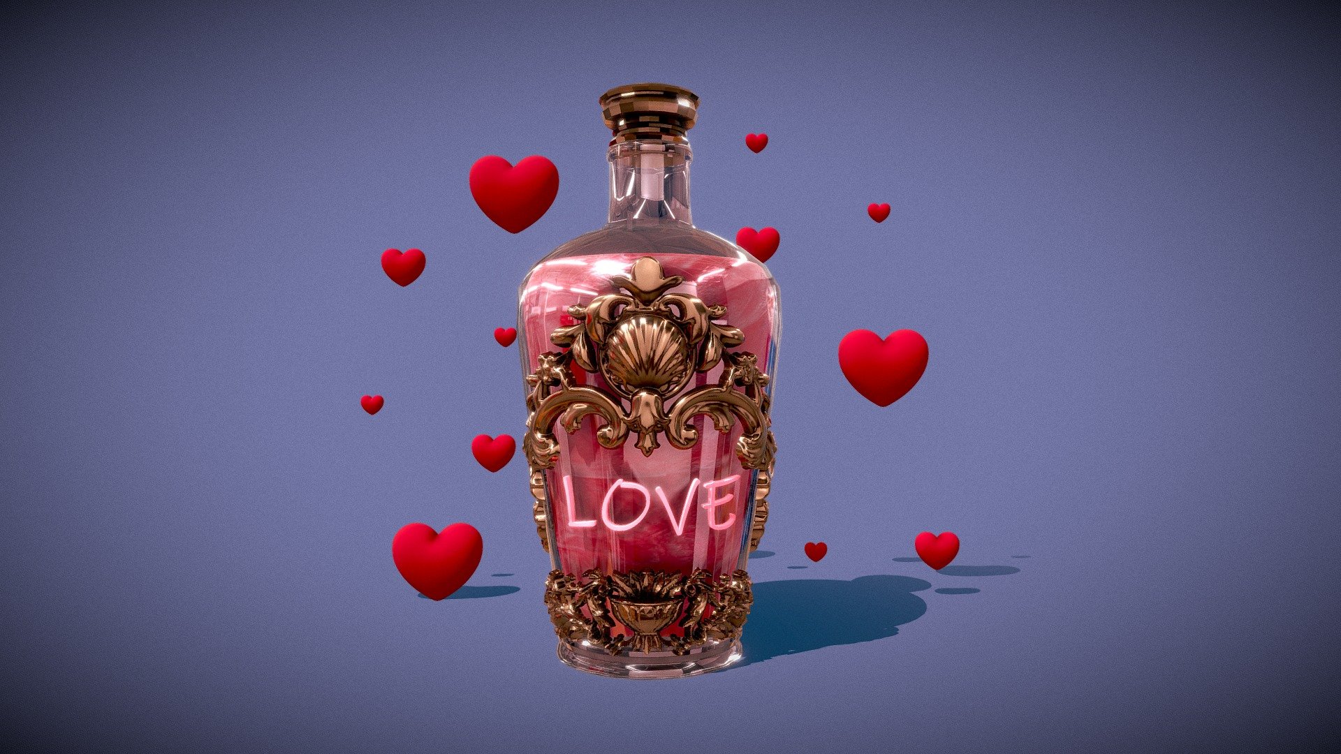 Crafted with intricate details, this potion bottle is filled with sparkling elixir, radiating an aura of romance and mystery 3d model