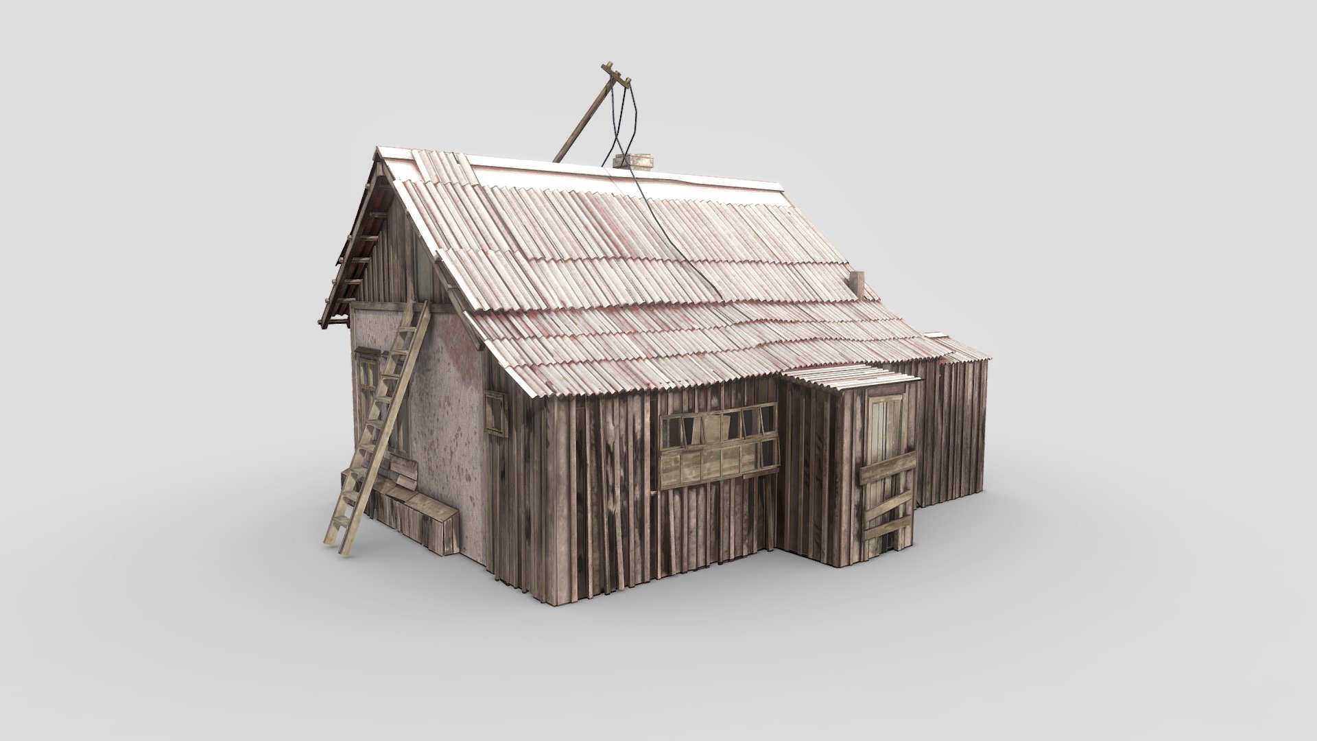 Abandoned House. A Simple Old Wooden House 3d model