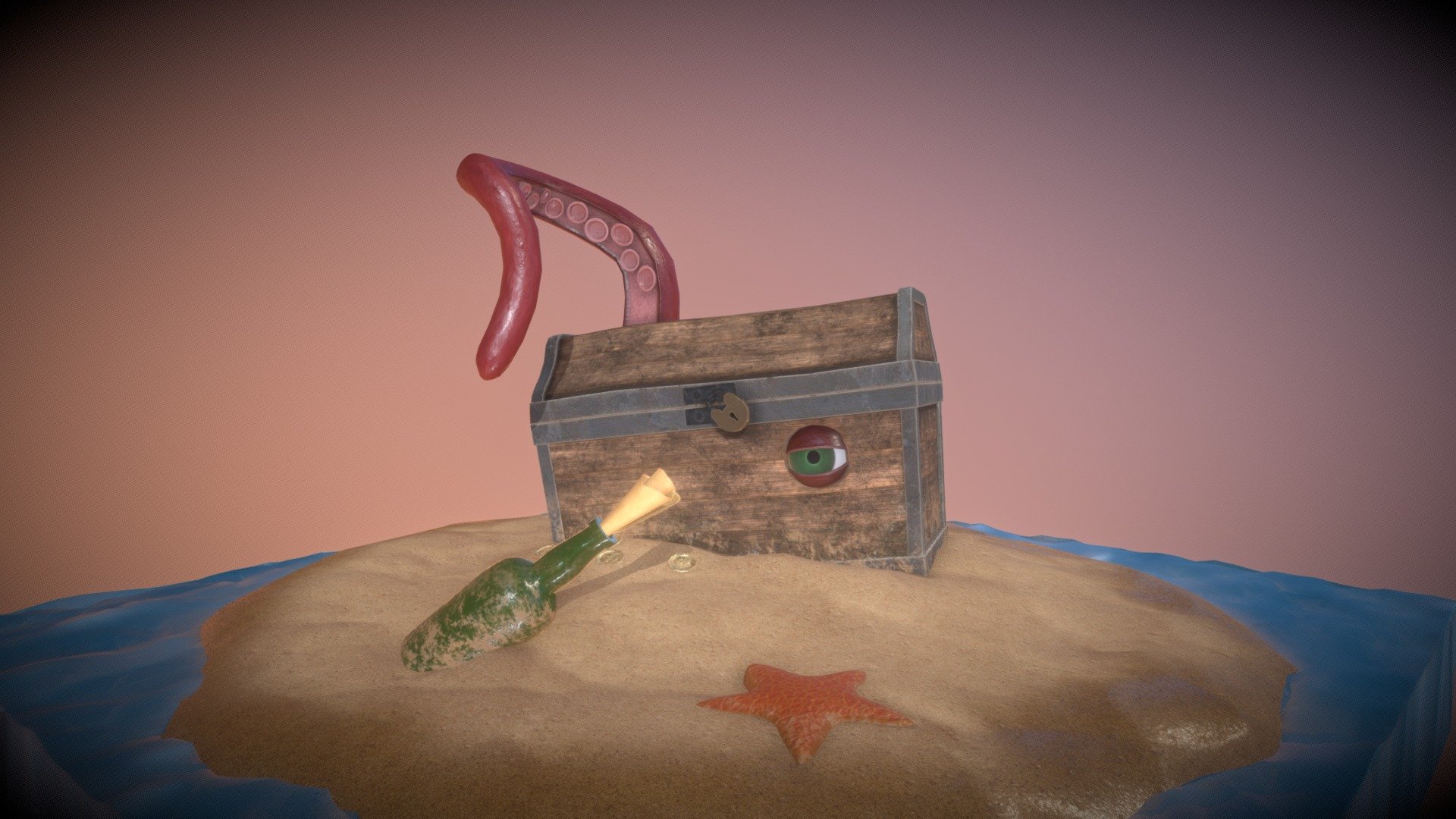 Created for a Monthly Art Challenge at work.

Modeled and animated in Autodesk Maya, Textured in Substance Painter. 

Animated with a basic rig on the eye then used a curveWrap deformer to deform the tentacle intially, then used a sine wave on a blendshape of the guide curve to get a smooth movement 3d model