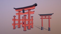Japanese Gates "Torii" (Low Poly) ancient, japan, asian, low-poly-blender, architecture, blender, japanese