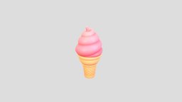 Cartoon Ice Cream object, food, toon, style, ice, prop, cream, cone, item, soft, pink, snack, icecream, sweet, waffle, dessert, strawberry, yogurt, serve, cartoon