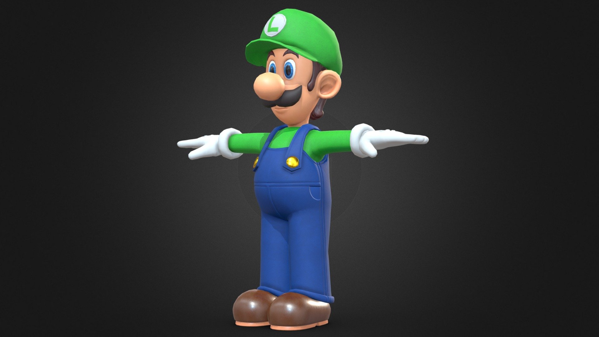 3D Luigi character from videogame. It's an advanced model, with good geometry and textures. Rendered with V-Ray. If you don't have V-Ray, assign standard materials to the model. If you don't like the reflection on the body or on the other parts of the model, change it in the material editor. This model has also the full hair and the teeth and tongue are included.

Ready to be rigged.

Textures resolution: 4096x4096 except the eyes texture (640 x 640)

File's units: metric, centimeters

Enjoy! - Luigi From Super Mario - Buy Royalty Free 3D model by nigam (@nigamxcreations) 3d model