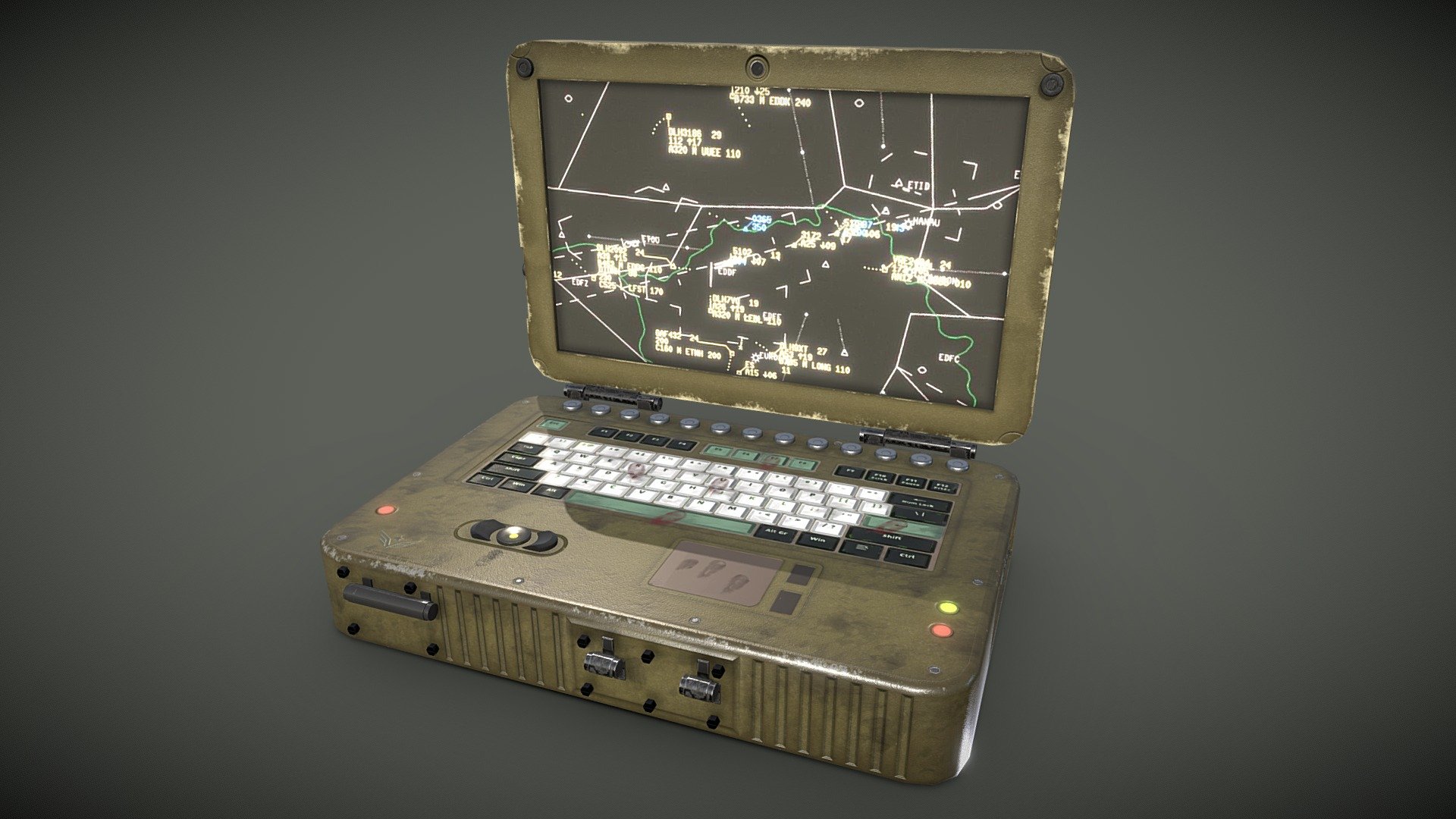 Rugged military laptop, useful prop for any sort of military envinroment,  easy re-textured if needs be.

PBR textures @ 4k - Military style laptop - Buy Royalty Free 3D model by Sousinho 3d model