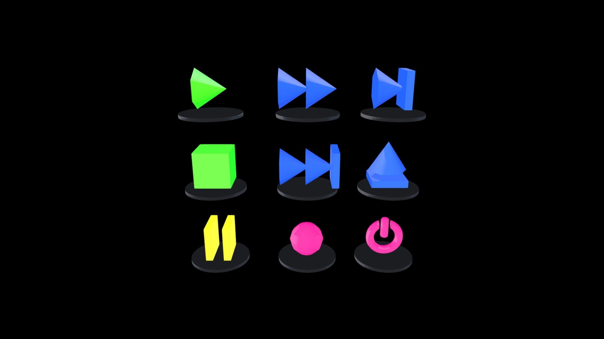 Play /Pause /Stop /Reverse /Record /Off - 3D icons Play music - 3D model by Sparrow (@innasparrow) 3d model