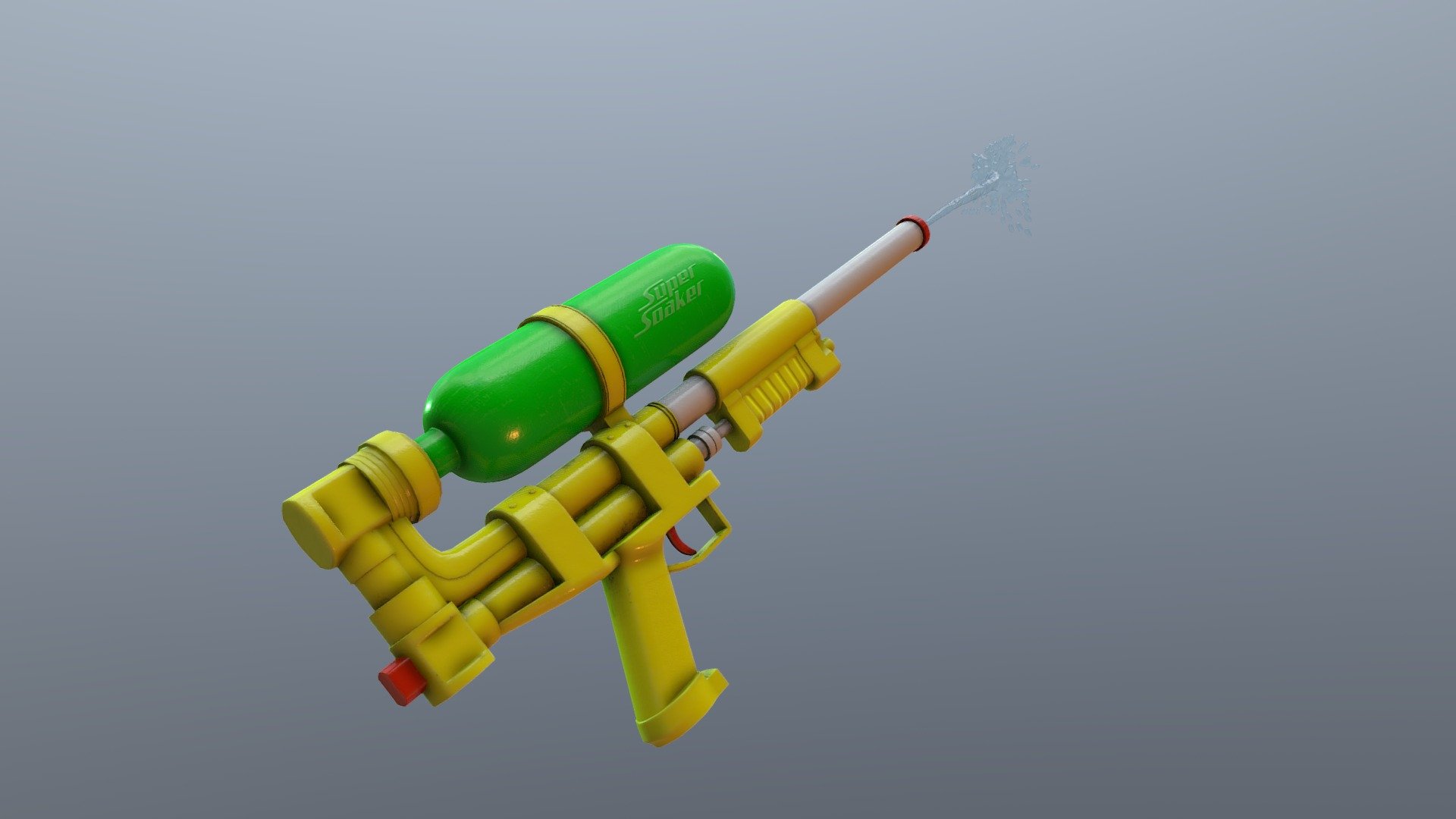 Retro Super Soaker made as a lunch break project. 

Modelled in Maya and textured in Substance Painter. Created the water squirt with nParticles converted into Geomerty. 

Modelled to subdivide so uploaded model is a smoothed version of the low res model 3d model