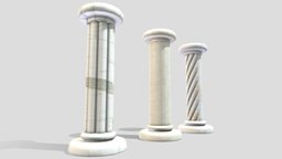 Three Different Styles Greek Columns Pillars greek, ancient, white, assets, big, pillars, columns, twisted, large, straight, prob, scalloped, architecture, game, pbr, low, poly, building
