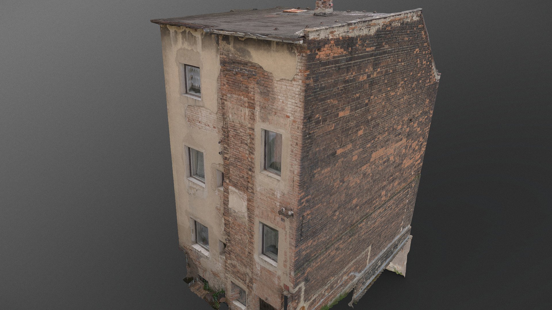 Dark bricks ruin wall ruined derelict abandoned house villa building brickwork cracked concrete facade scene 

photogrammetry scan (350x36MP), 5x8K texture +HD normals - contact me for source photos or re-exports - Dark bricks ruin - Buy Royalty Free 3D model by matousekfoto 3d model