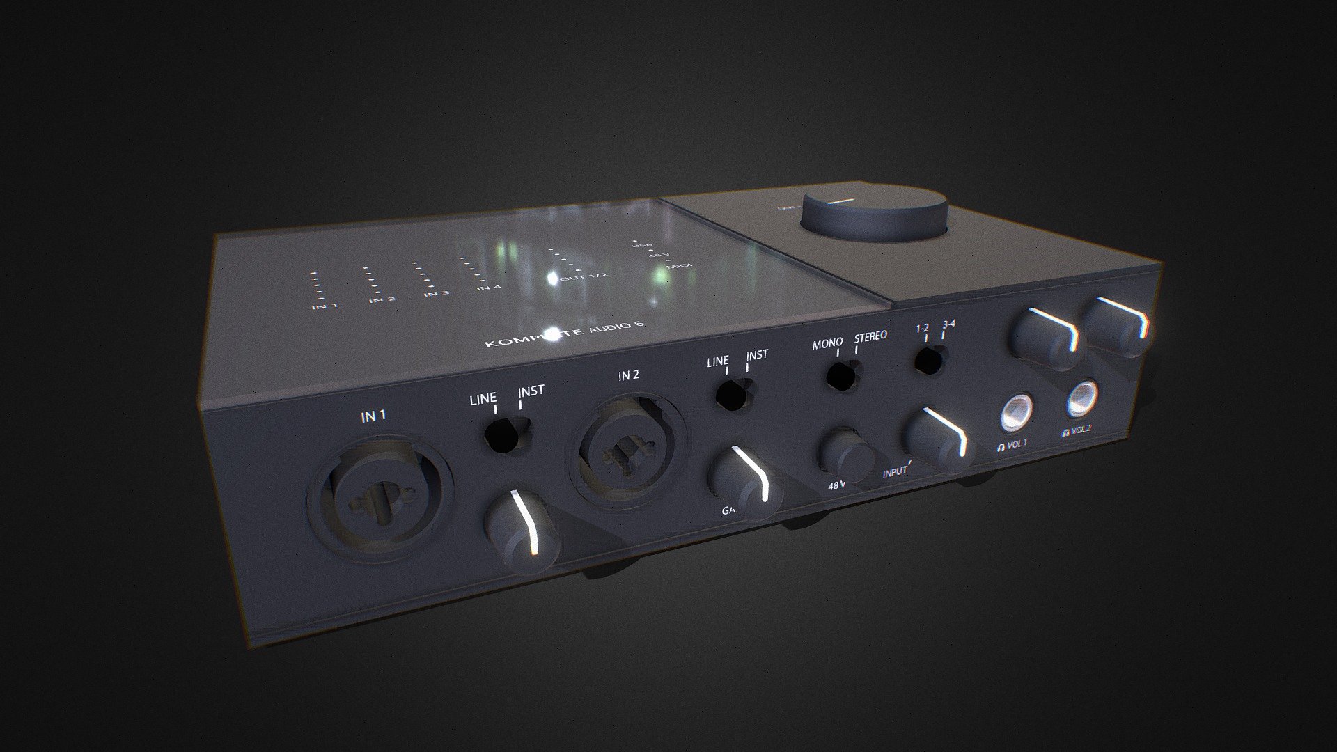 Also here I tried to create an even more complex 3d-model. :)

This is a 3d model of the komplete audio 6 audio interface by native-instruments.
It uses 8k resolution textures which are all made in blender and photoshop (no photoscan) 3d model