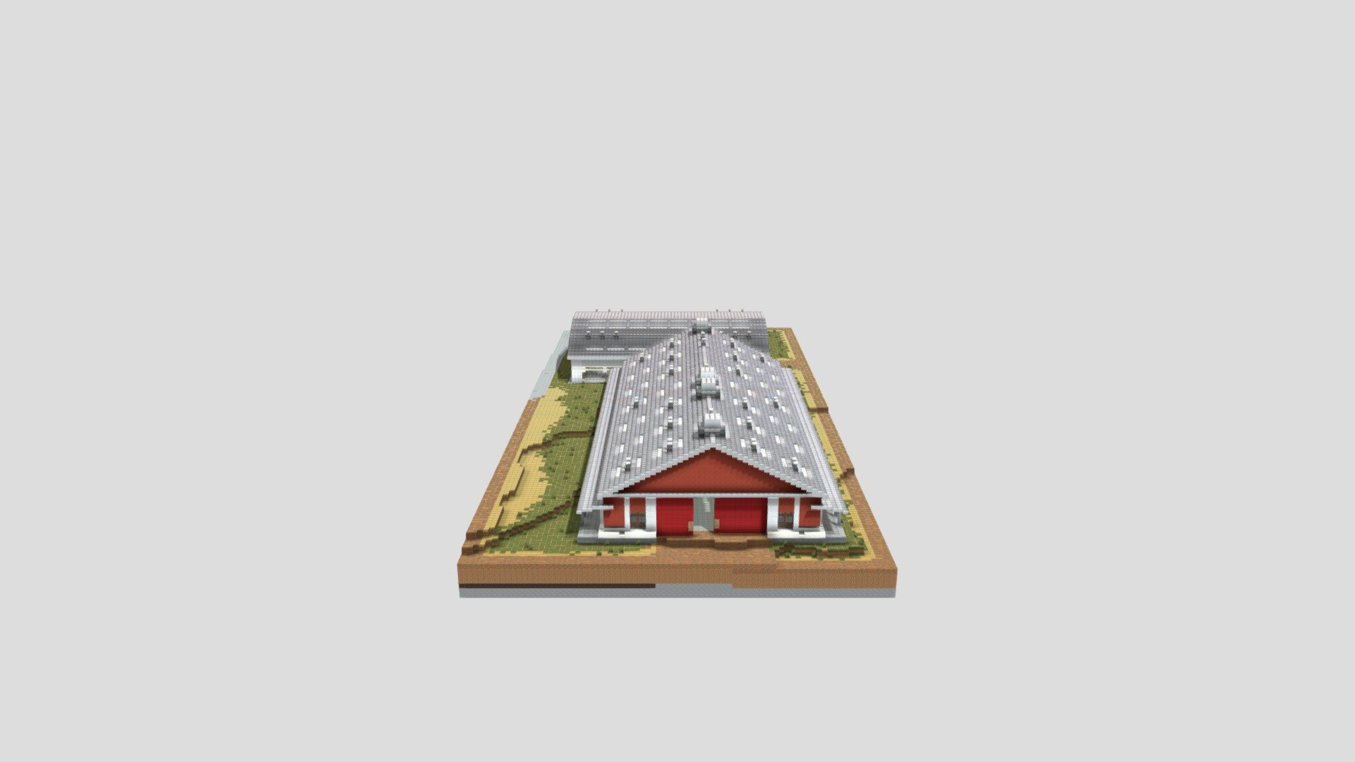 Explore a genuine milking shed built in Minecraft, with its rotary milker and cleaning/maintenance pods 3d model