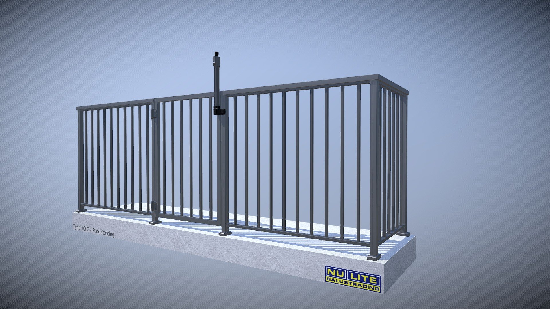 Nu-Lite Type 1003 - Pool Fencing



Fully Framed 20 x 20 Square Balusters

Powder Coated Aluminium

choice of handrails ( refer website)

Max Post spacing Nom 1500mm

Standard Height for Pool Fencing 1200mm FFL

Installation – Timber, Concrete, Steel

Colours: Standard Powder Coat Range

Visit our website at https://nu-lite.com.au for more info.

Note: All Nu-Lite Balustrading and Pool Fencing is custom made and installed by Nu-Lite.
 - Type 1003 Pool Fencing - 3D model by Nu-Lite Balustrading (@nulite) 3d model