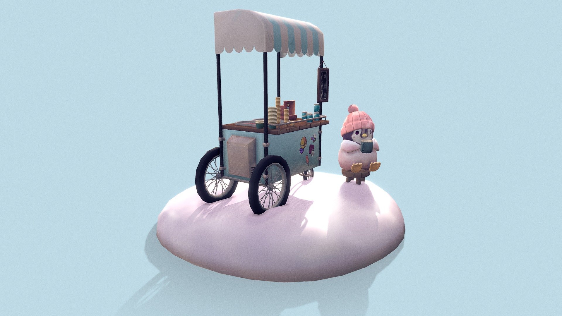 My entry for the discord challenge, street food vendor. A little penguen trying to sell ice cream in the cold winter :) - Street Food Vendor Challenge - Ice cream Vendor - Download Free 3D model by spookink 3d model