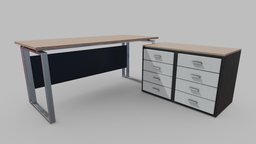 Desk lowpoly Low-poly 3D model office, modern, white, desk, collection, brown, furniture, table, furnishing, metall, low-poly-model, low-poly, pbr, lowpoly, low, poly, wood, plastic, black