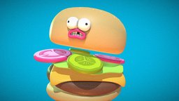 Ben the Burger burger, food, fast, bun, tomato, patty, lettuce, cheese, cheeseburger, character, cartoon