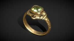 Vintage Elven Ring jewellery, diamonds, princess, flower, vintage, jewelry, fashion, medieval, elf, crystal, elvish, diamond, accessory, emerald, gems, engagement, gemstone, brilliant, elfgirl, fashion-style, ring-jewelry, elfic, low-poly, lowpoly, ring, rings, gold-ring, green-gem, green-ring, enagagement-ring