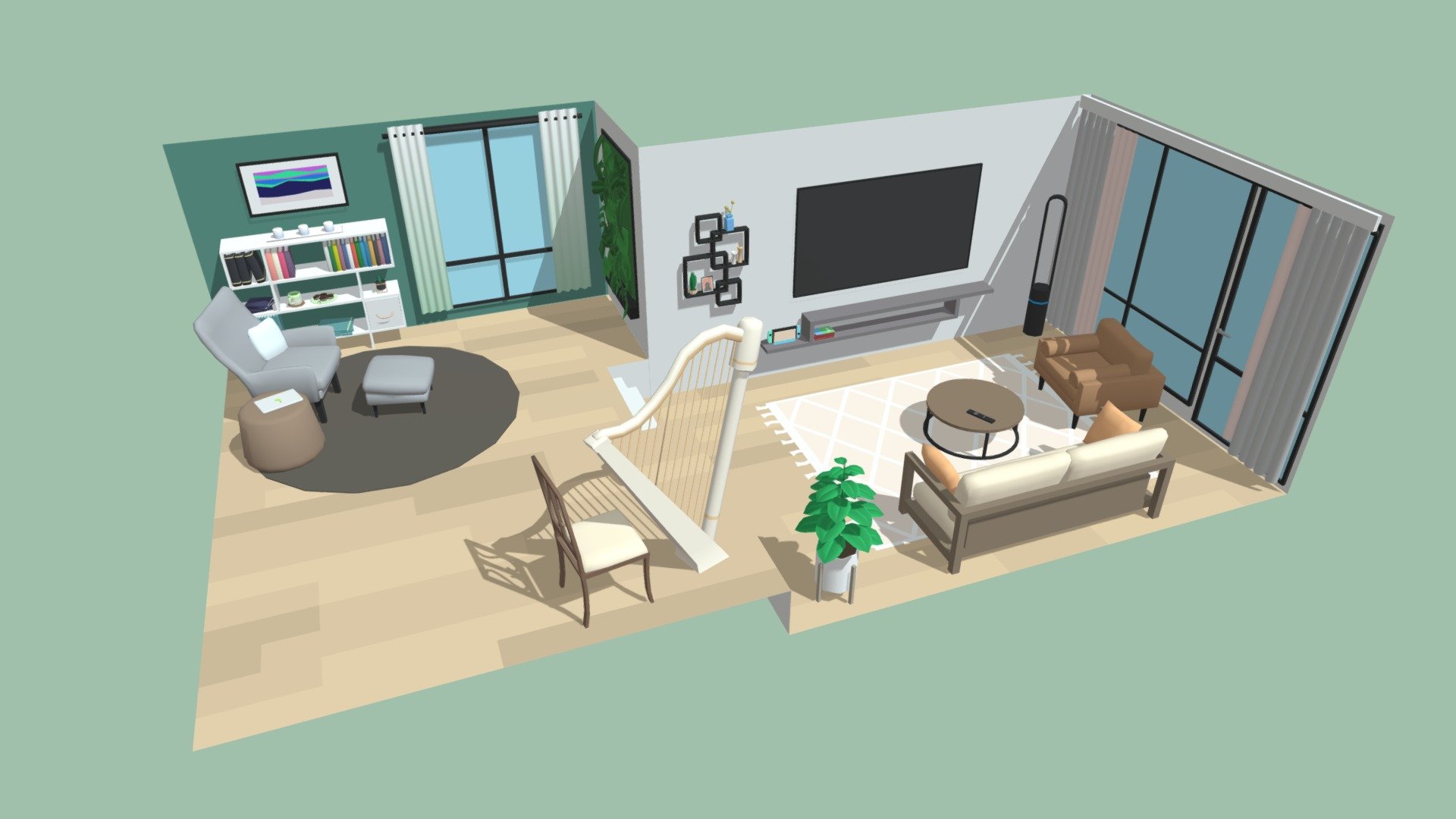 Low poly vertex colored living room
(Various references used from Pinterest) - Living room - 3D model by Cakedown 3d model