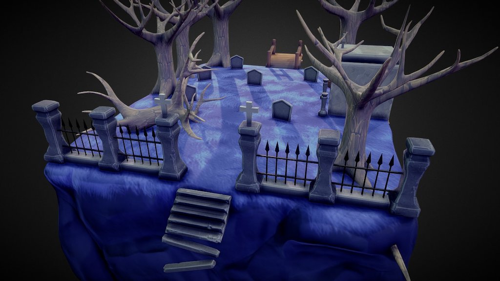 A graveyard with a cartoon theme 3d model