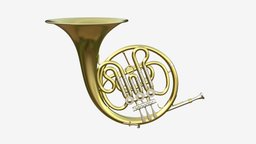 Brass bell french horn music, instrument, french, sound, musical, bell, horn, shiny, brass, orchestra, performance, background, concert, musician, symphony, 3d, pbr
