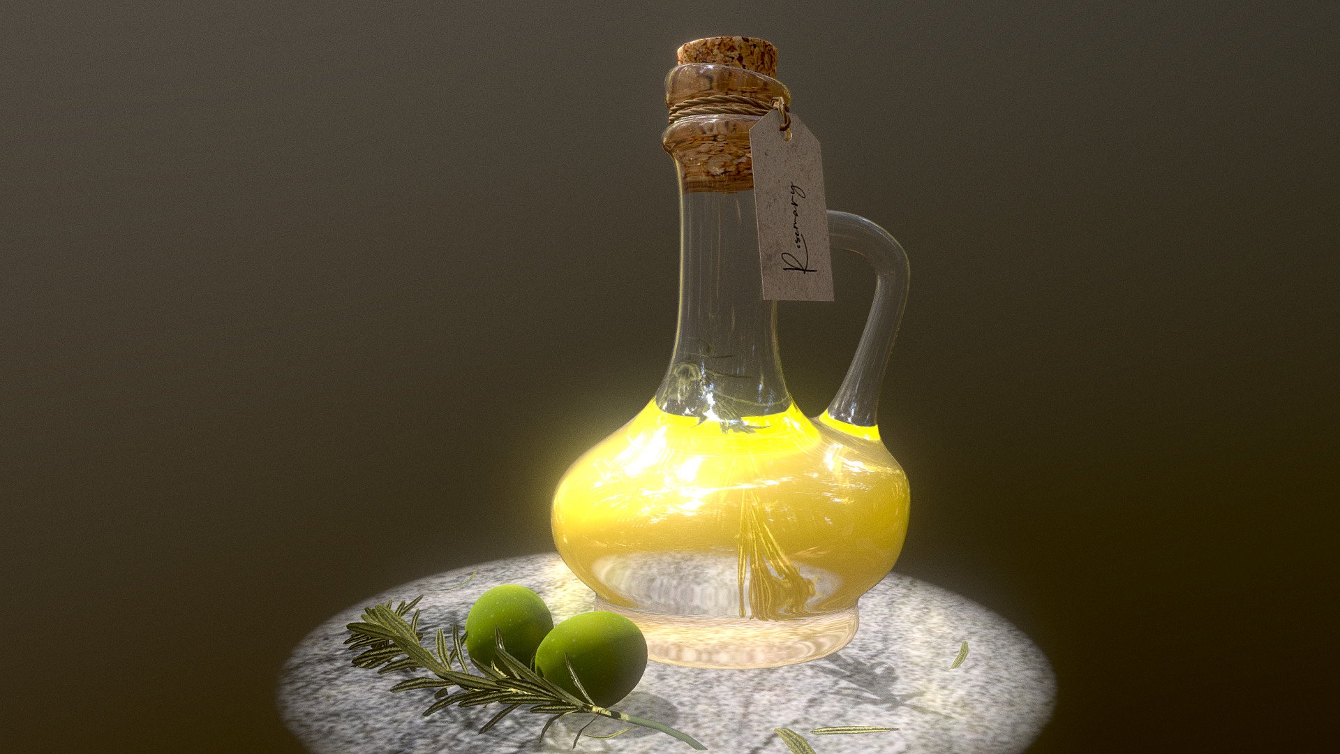 Olive oil bottle with rosemary - Olive oil - Buy Royalty Free 3D model by hectopod 3d model