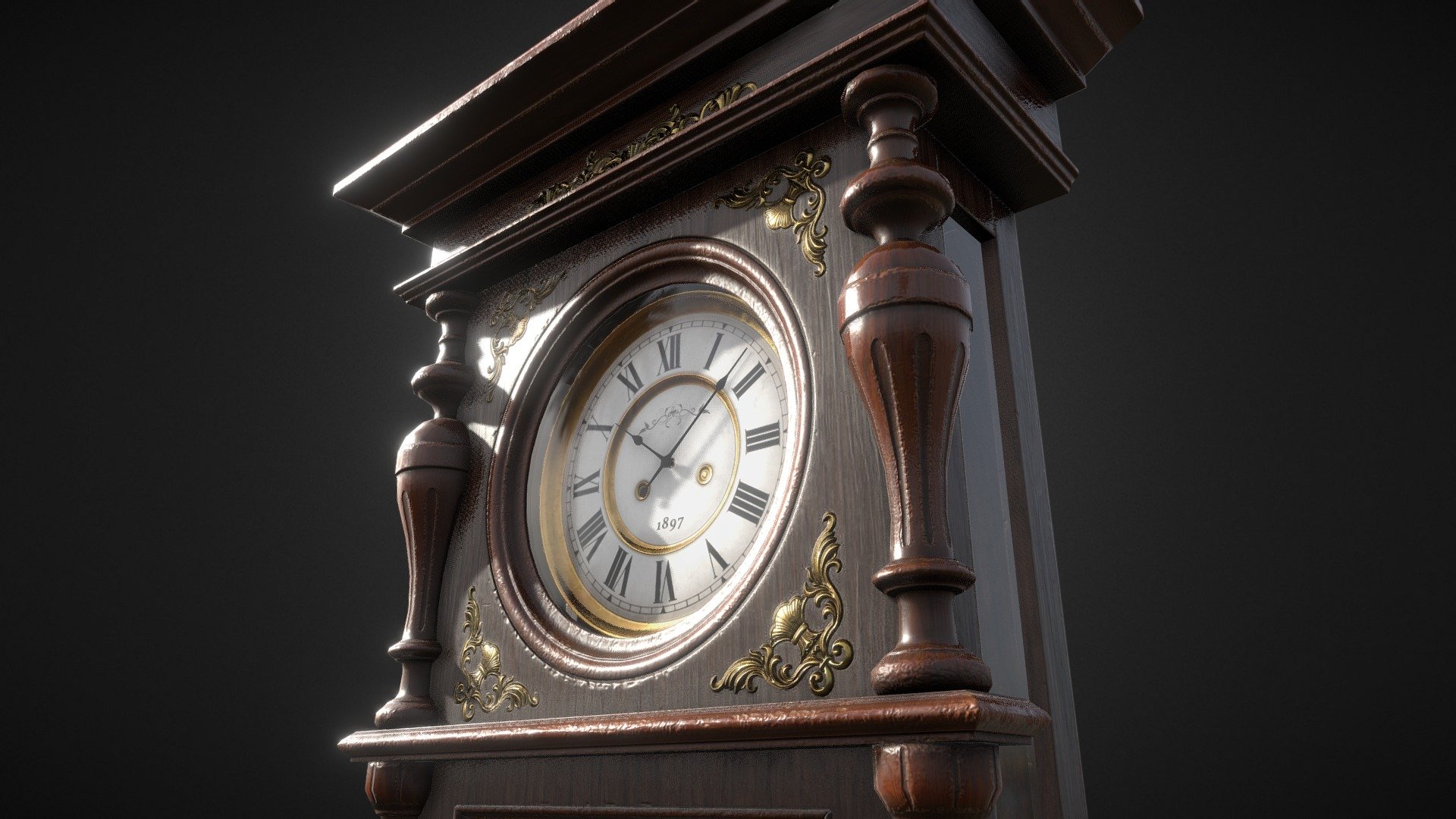 PBR clock in old fashioned style 3d model