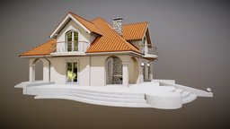 Low-Poly PBR Cottage 5 modern, stadium, cottage, villa, exterior, residential, private, floor, town, architecture, house, home, city, building, village
