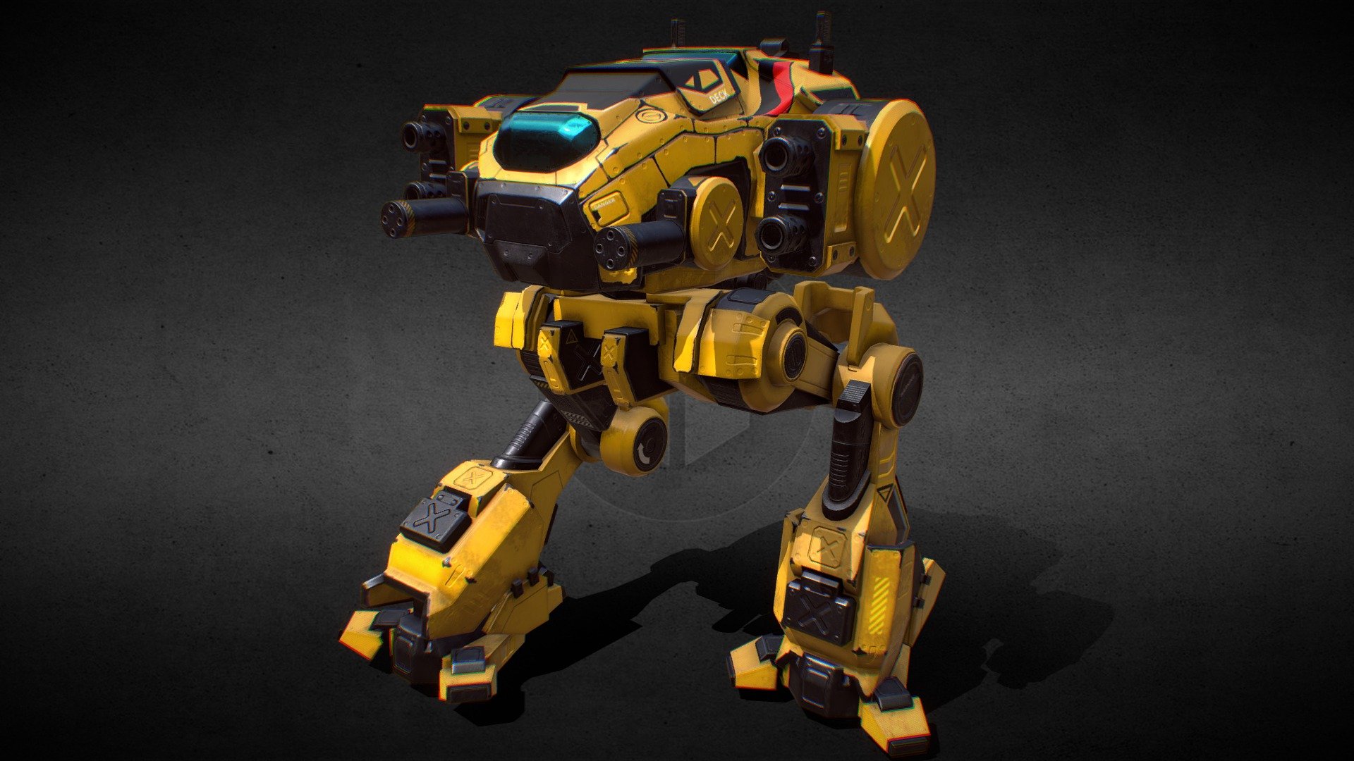 Battle Mech from my unity package “PBR Modular mechs” - Battle Mech v4 yellow - 3D model by Dmitrii_Kutsenko (@Dmitrii_Kutcenko) 3d model