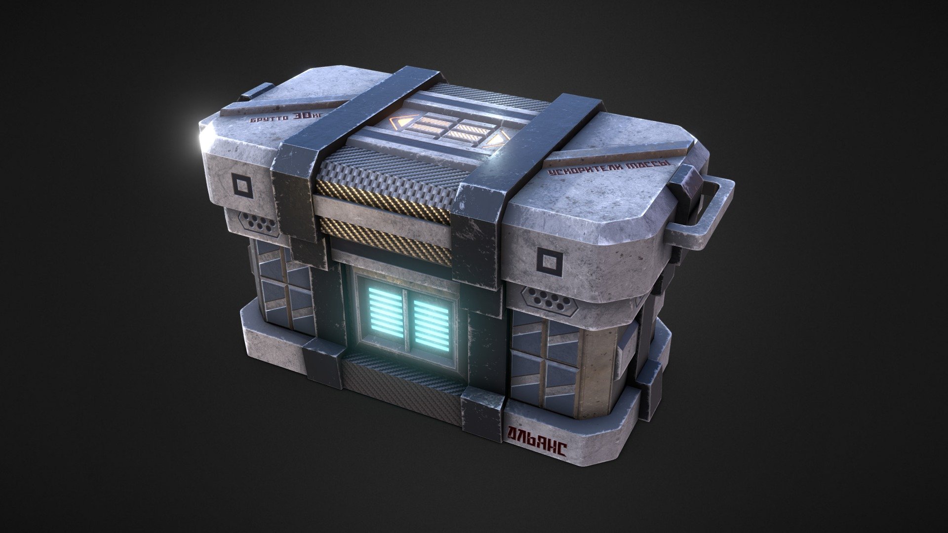 3D model of GAME READY Sci-Fi Prop box, inspired by Mass Effect.
The model was made with a texture resolution of 4096x4096.

1) THE MODEL CONSISTS OF:




2090 Polys;

2092 Tris;

6275 Edges;

1063 Verts;

4K Textures (AlbedoM, NormalM, RoughnessM, MetalM, IOR-M);

2) FILE PROPERTIES:




Version: 2007 (Only .DXF), 2011 (.FBX and .DWG), 2013;

Render: V-Ray 5.00;

Formats: Max 2013, 3DS, FBX, OBJ (MTL), ABC, DAE, DWG, DXF;

3) ADDITIONAL INFORMATION:

Software used:




3D modeling: 3ds Max 2016;

UV Mapping: 3ds Max 2016;

Painting / Texturing: Substance Painter &amp; Photoshop;

My system specifications:




CPU: Intel Core i7 4770k 3.5GHz;

GPU: GeForce GTX 760 2GB;

RAM: DDR3 8GB;OS: Windows 10;

In the zip file you will find the textures for the model.
Whole scene setuped and fully ready to render in Vray. All materials setuped in Vray.
I wish you happiness and health! - C3 - Sci-Fi Container 3 - 3D model by jordnu 3d model