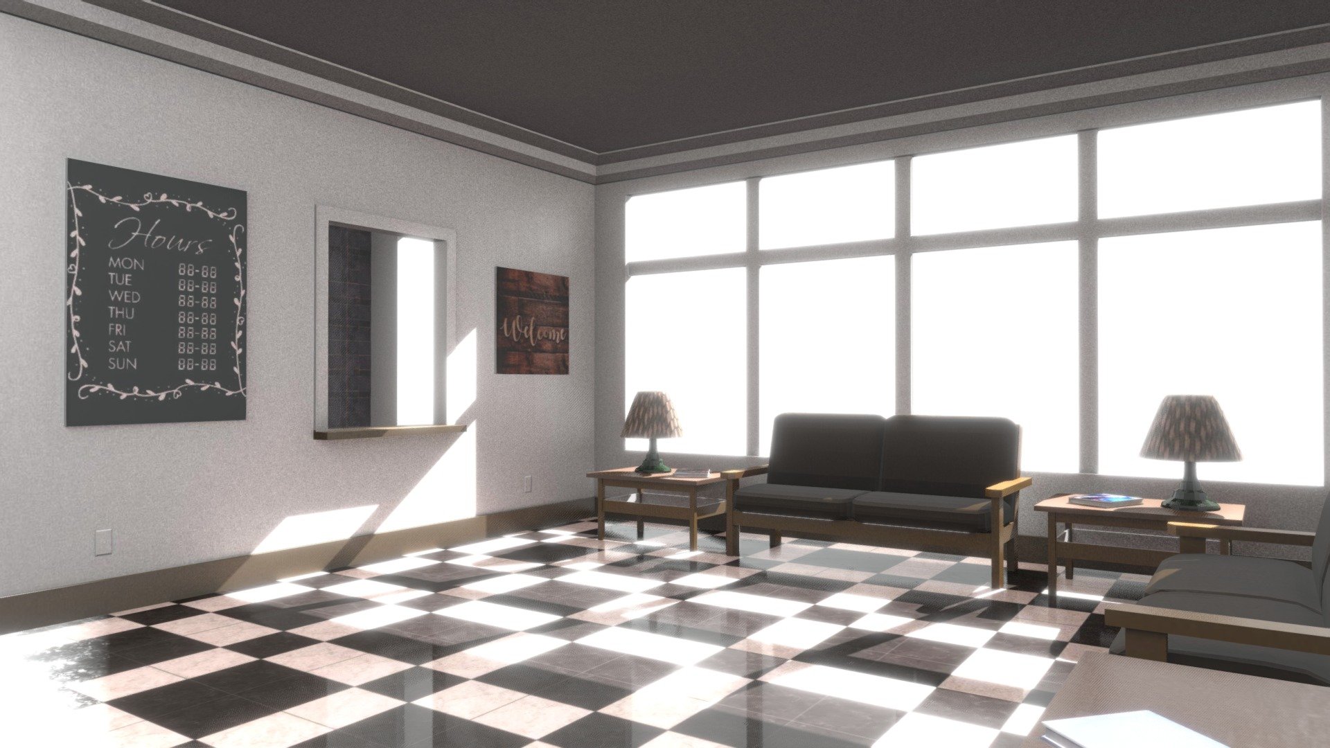 Waiting Room with Baked Textures - Waiting Room with Baked Textures - Buy Royalty Free 3D model by jimbogies 3d model