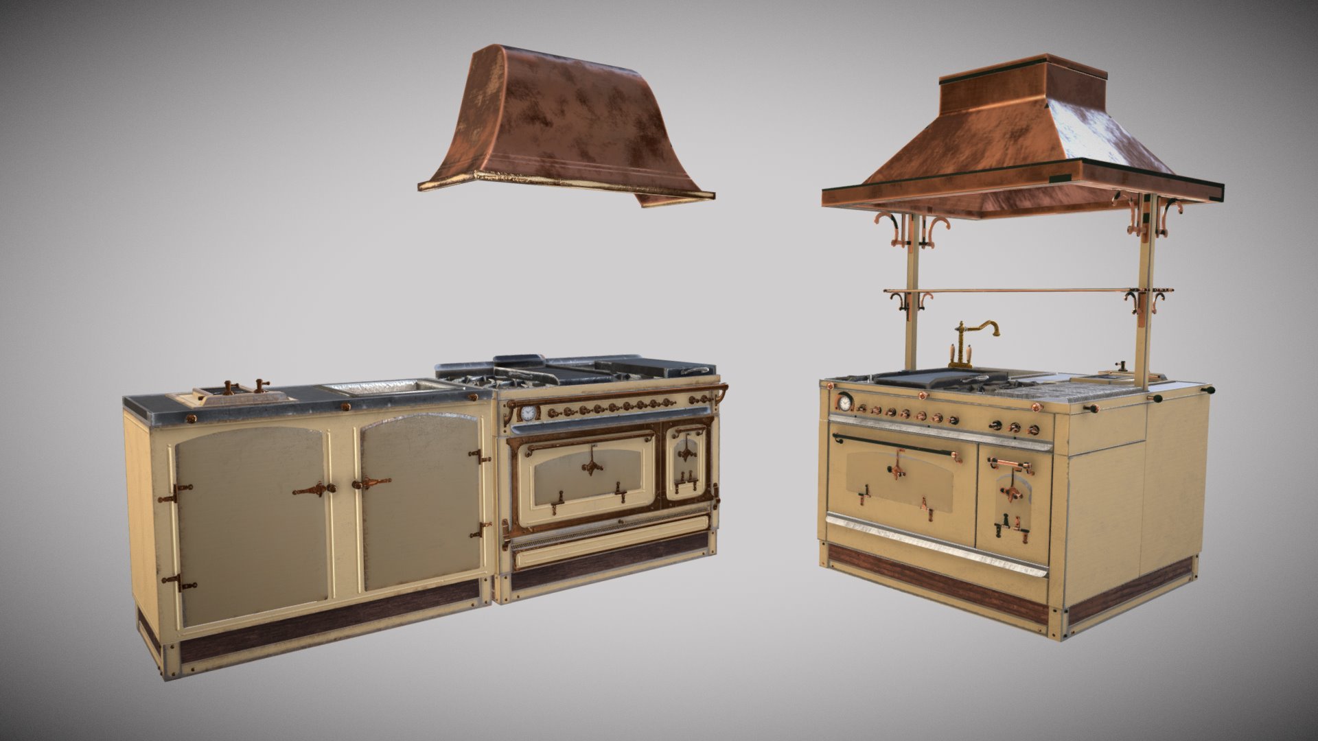 PBR Specular/Glossiness - One Object One Material 2k

 Diffuse

 Gloss

 Normal

 Specular 
* Ambient Occlusion Ao

* Extra IDs Map - Old Metal Kitchen Restaurant - Buy Royalty Free 3D model by Francesco Coldesina (@topfrank2013) 3d model