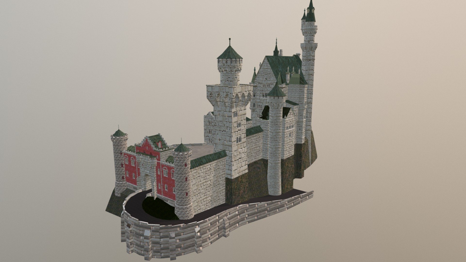 A digital model of Neuschwansteain Castle, a 19th-century Romanesque Revival palace on a rugged hill above the village of Hohenschwangau near Fussen in southwest Bavaria, Germany.




Approx 49,281 polygons.

This version includes an mtl file, which your software program should read to colorize the model.

The model is UV mapped and textures are included.

Original model by Digimation and sold here with full permission 3d model