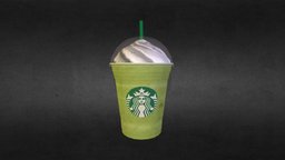 Starbucks For Sketchfab green, tea, cream, starbucks, cold, greentea, matcha, frappacino, slay, takeaway, straw, cup, plastic