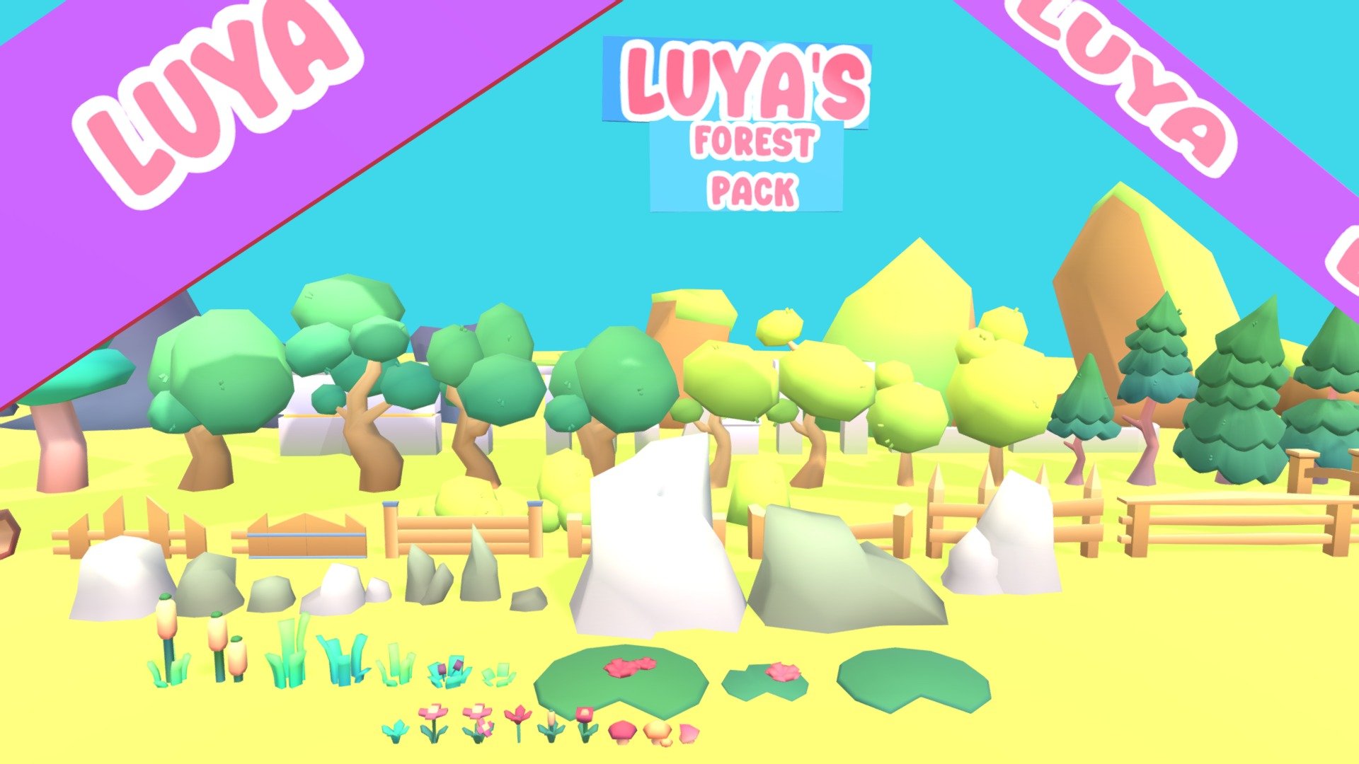 The full version of Luya's forest pack has +70 assets including amodular temple set! If you didnt know what style your next simulator, tycoon and clicker game will have, now you know: GET this high quality forest pack to start with your first biome! 

CONTENT:




14 Trees

10 River Plants

10 Flowers

10 Rocks

9 Temple

7 Fences

4 Bushes

4 Logs

3 Bridges

Really hope this pack can help you to get your map the way you envisioned! 🌺
Keep a look on Luya's X/Twitter profile below for the next FREE and BONUS packs! What do you think it's gonna be? 

CC Custom: You can share, remix, make money using the assets, but you cant re-sell them!

Luya, turn your cartoon imagination into reality! 🌺 - 🌳 Luya's FULL Forest Pack! - 3D model by LUYA Store 🌺 (@luyas) 3d model