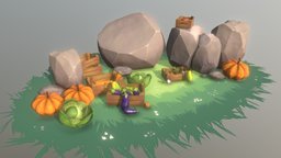 Stylized Vegetable Scenery crate, cute, scenery, cartoony, rustic, carrot, turnip, tomato, onion, vegetable, corn, cabbage, eggplant, lowpoly, hand-painted, stylized, pumpkin