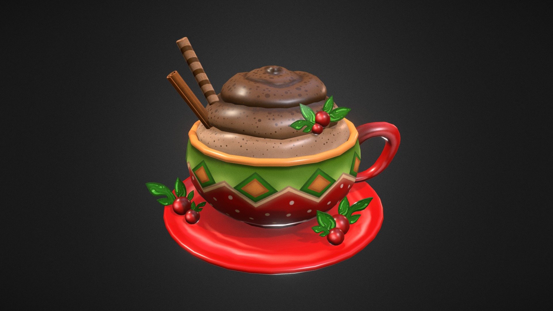 Welcoming new year with a nice cup of hot cocoa 3d model