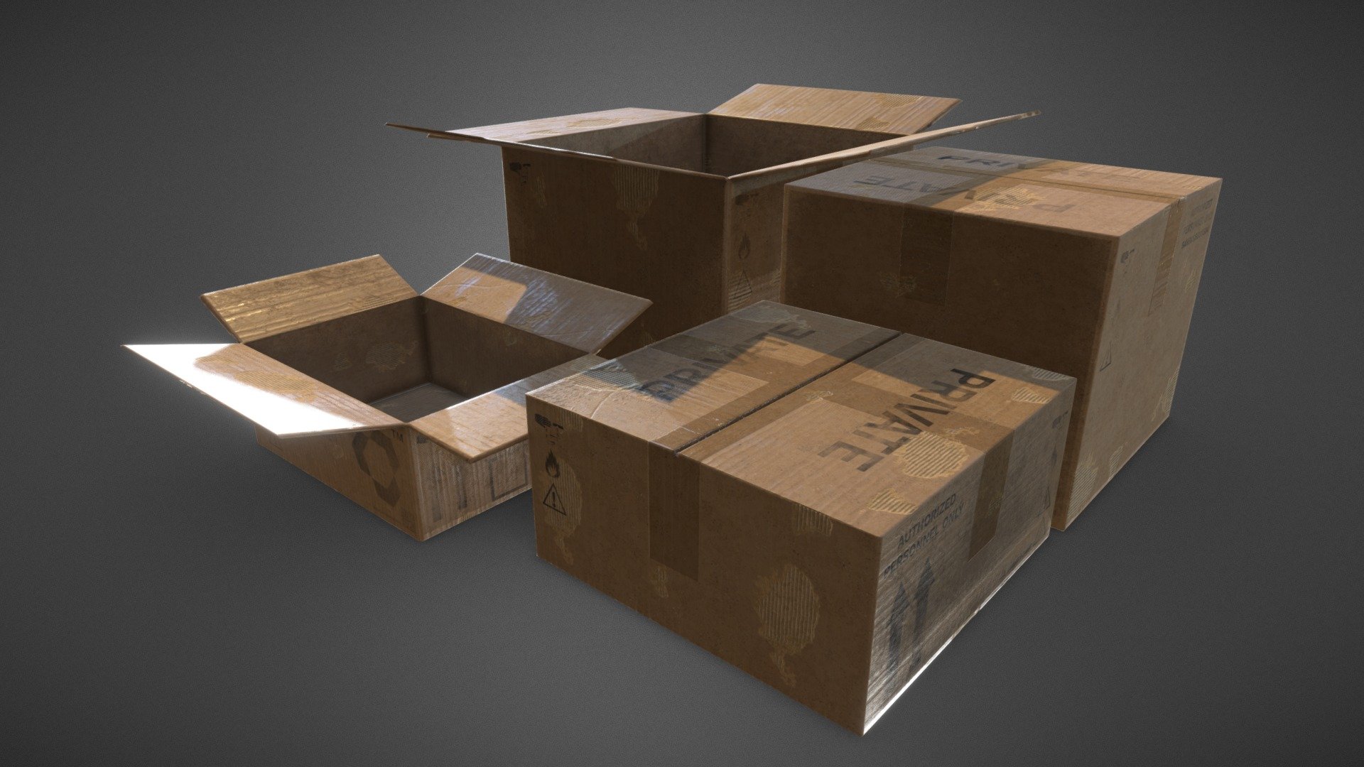 These are some 3d models of some storage cardboard boxes made to fill some space, there are 4 variations, two open boxes and two closed ones, as well as two big ones and two small ones, all made in blender and textured in substance painter, hope you like it! - Cardboard Boxes 3D models - 3D model by IPfuentes 3d model