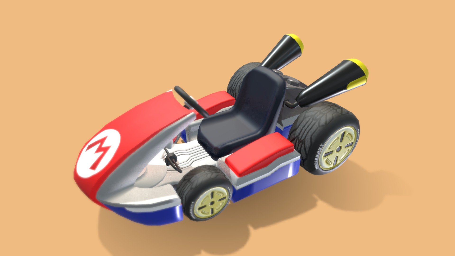 This is a Mario Kart 8 low poly kart 3D model. That will enhance detail to any of your rendering projects. The model has a fully textured and detailed design that allows for close-up renders, and was originally modeled,texturized in Autodesk Maya 2018 and rendered with Arnold. The model only have Uvs dones in the marios car logo,and wheels… and it contains all the textures. It very cute model it is very colourful.

This model can be used for any type of work as: low poly or high poly project, videogame, render, video, animation, film…This is perfect to use like a part of car race scene or for a postcard image with other decoration such as another mario characters… Also you can print it such as 3d sculpture.

This contains a .fbx. and all the textures.

I hope you like it, if you have any doubt or any question about it contact me without any problem! I will help you as soon as possible, if you like it I will aprecciate if you could give your personal review! Thanks - Mario kart - Buy Royalty Free 3D model by Ainaritxu14 3d model