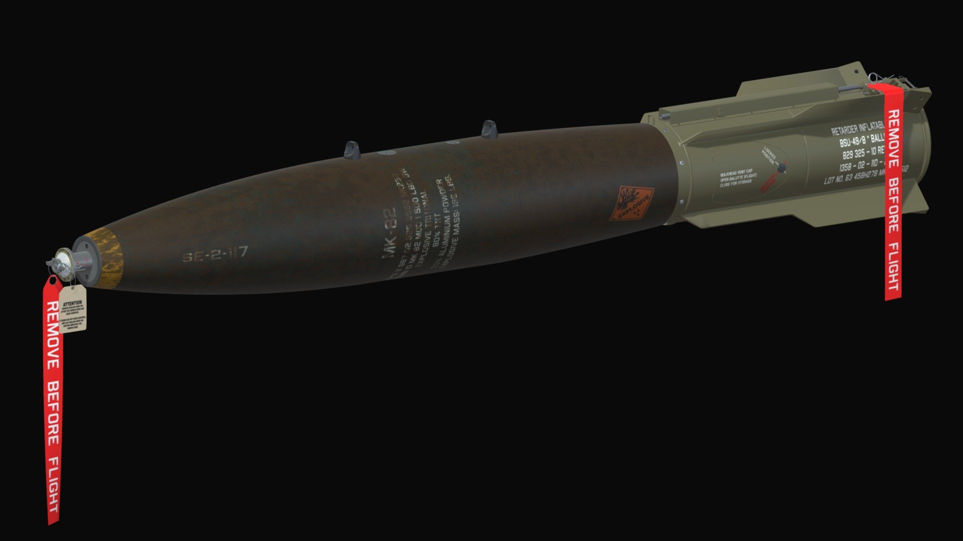 Mk.82/BSU-49 Ballute is a high drag gravity bomb of US Army. Modelled by Edgar Brito 3d model